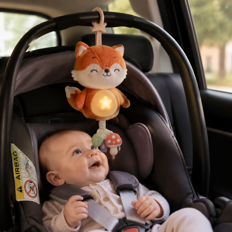 móbile de raposo em peluche para bebé, suave com luz e música calmante no berço