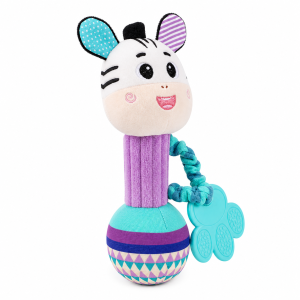 Chocalho de peluche zebra com mordedor, guizo e texturas macias para bebé